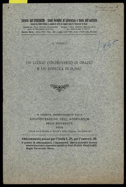 Un luogo controverso di Orazio e un'epistola di Plinio