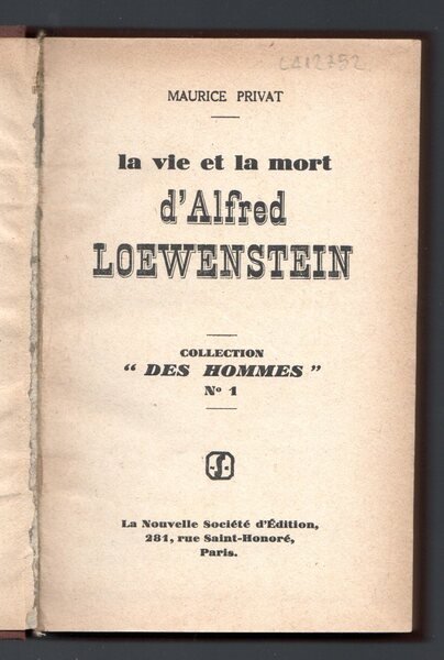 La vie e la mort d'Alfred Loewenstein