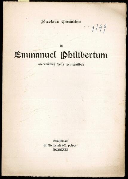 In Emmanuel Philibertum saecularibus festis recurrentibus