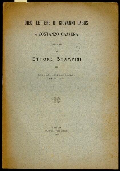 Dieci lettere di Giovanni Labus a Costanzo Gazzera