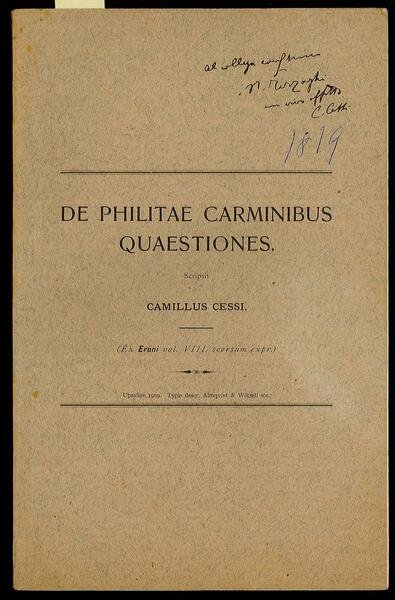 De Philitae Carminibus Quaestiones
