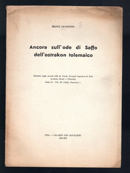 Ancora sull'ode di Saffo dell'Ostrakon tolemaico