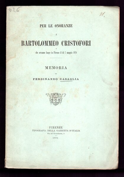 Per le onoranze a Bartolommeo Cristofori - Memoria