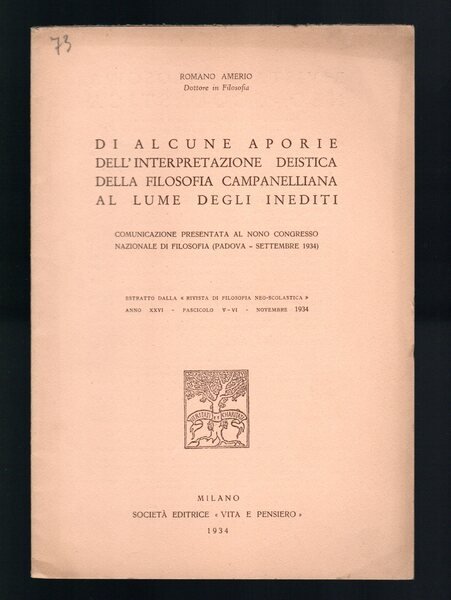 Di alcune Aporie dell'interpretazione deistica della filosofia campanelliana al lume …