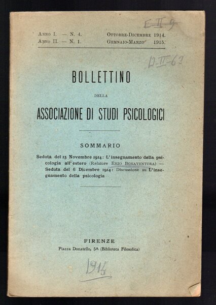 Bollettino della Associazione di studi psicologici