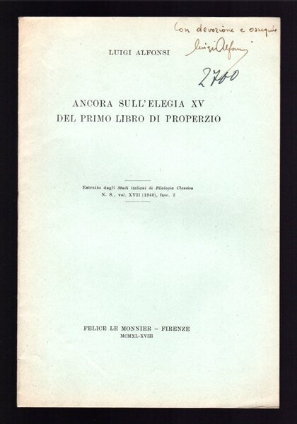 Ancora sull'elegia XV del primo libro di Properzio