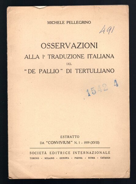 Osservazioni alla 1° traduzione italiana del "De Pallio" di Tertulliano