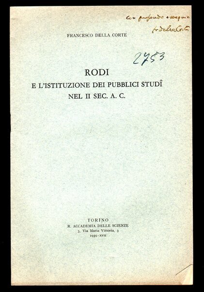 Rodi e l'istituzione dei Publici Studi nel II sec. a. …
