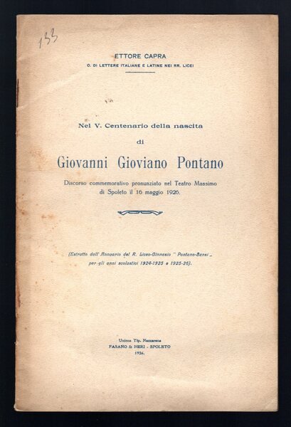 Nel V. Centenario della nascita di Giovanni Gioviano Pontano