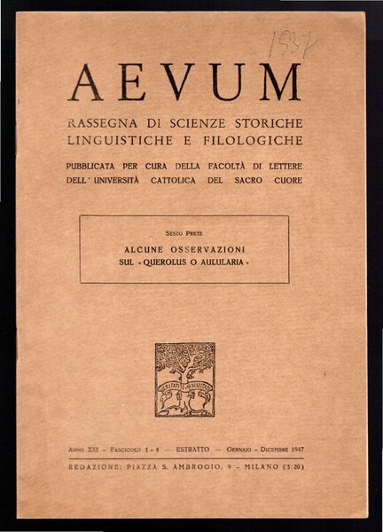 Alcune osservazioni sul "Querolus o Aulularia"