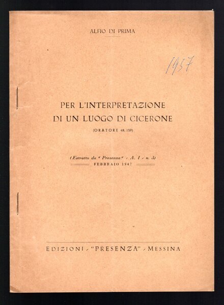Per l'interpretazione di un luogo di Cicerone (Oratore 48, 159)