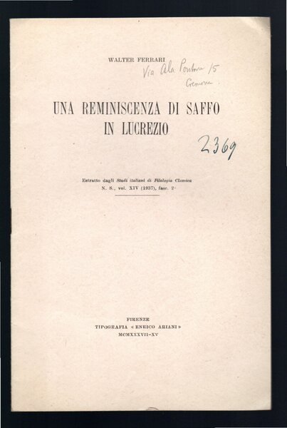 Una reminiscenza di Saffo in Lucrezio