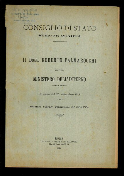 Il Dottor Roberto Palmarocchi contro Ministero dell'Interno