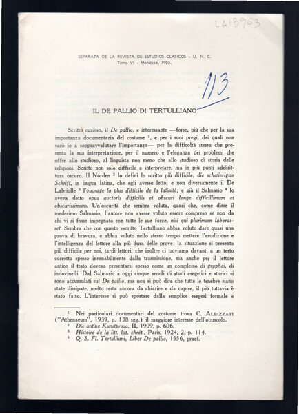 Il De Pallio di Tertulliano