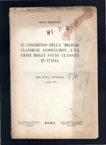 Il Congresso della "British Classical Association" e la crisi degli …