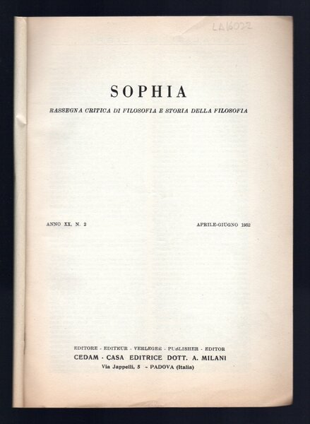 Sophia - Rivista internazionale di filosofia - Anno XX, n. …