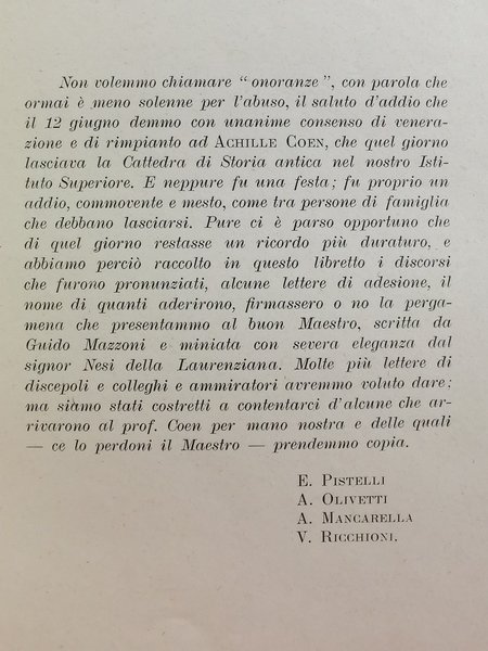 Ad Achille Coen XII giugno MCMXI