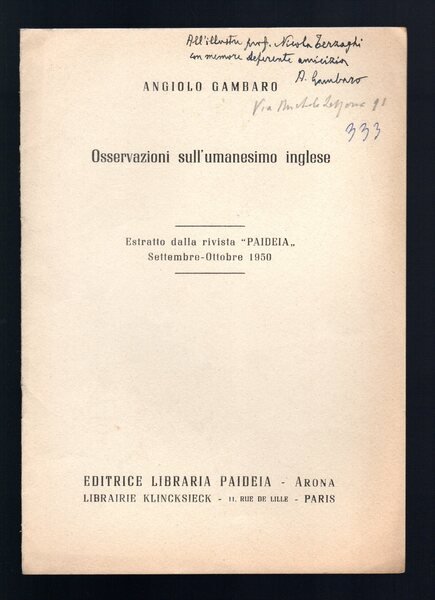 Osservazioni sull'Umanesimo inglese