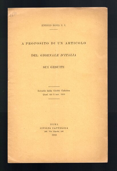 A Proposito di un articolo del Giornale d'Italia sui Gesuiti