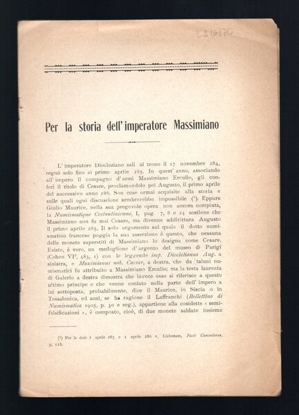 Per la storia dell'Imperatore Massimiano