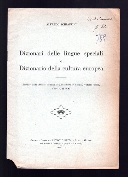 Dizionari delle lingue speciali e dizionario della cultura europea