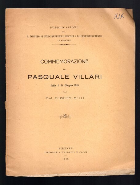 Commemorazione di Pasquale Villari letta il 16 giugno 1918