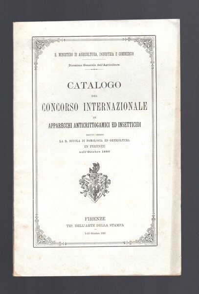 Catalogo Concorso Internazionale di apparecchi anticrittogamici ed insetticidi