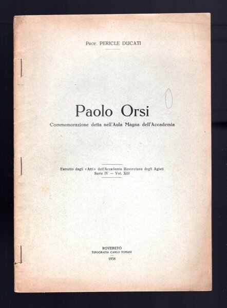 Paolo Ors, commemorazione detta nell'Aula Magna dell'Accademia