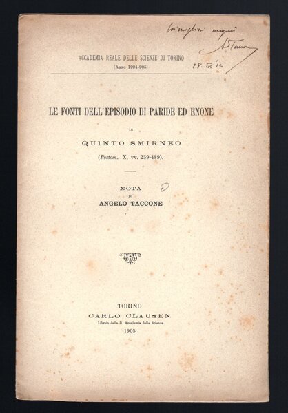Le fonti dell'episodio di Pardie ed Enone in Quinto Smirneo