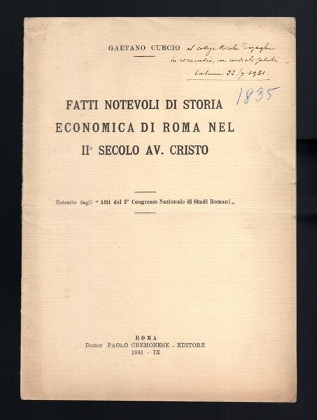 Fatti notevoli di storia economica di Roma nel II secolo …