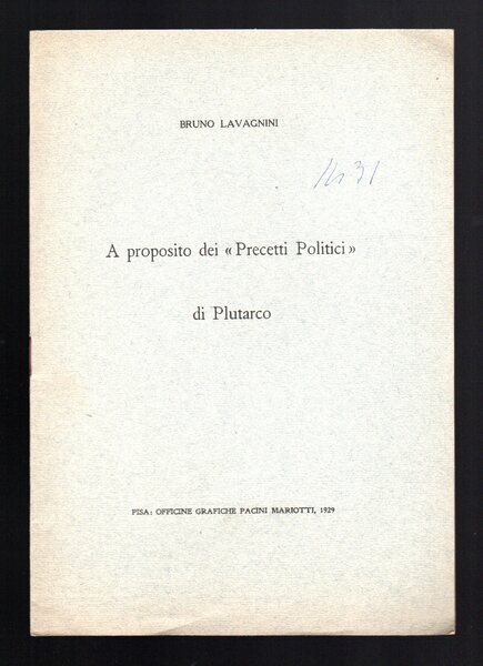 A proposito dei "Precetti Politici" di Plutarco