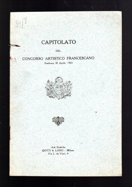 Capitolato del concorso artistico francescano - scadenza 30 aprile 1925