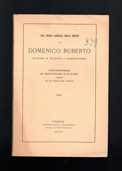 Nel primo annuale della morte di Domenico Ruberto