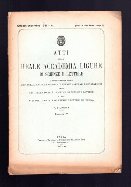 Atti della R. Accademia ligure di Scienze e Lettere