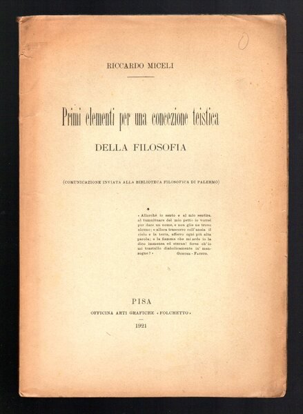 Primi elementi per una concezione teistica della Filosofia