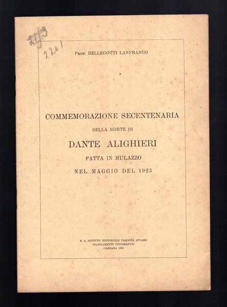 Commemorazione secentenaria della morte di Dante Alighieri fatta in Mulazzo …