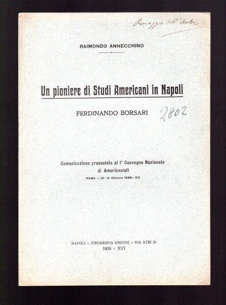 Un pioniere di studi americani in Napoli Ferdinando Borsari