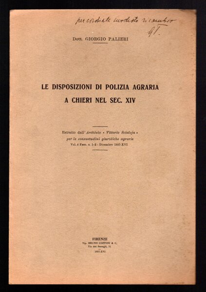 Le disposizioni di Polizia agraria a Chieri nel sec. XIV