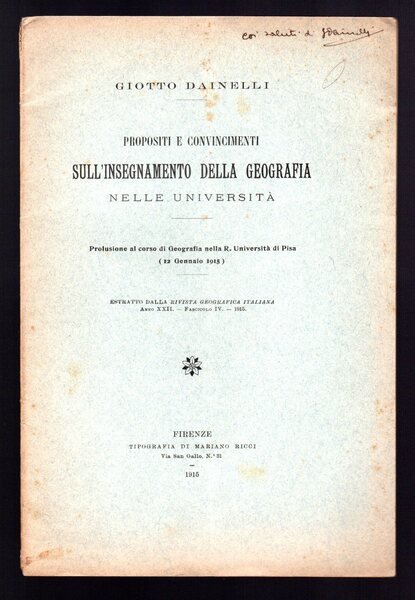 Propositi e convincimenti sull'insegnamento della geografia nelle università