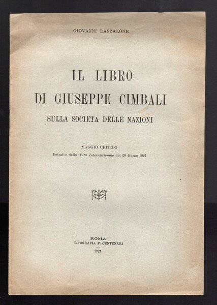 Il libro di Giuseppe Cimbali sulla Società delle Nazioni