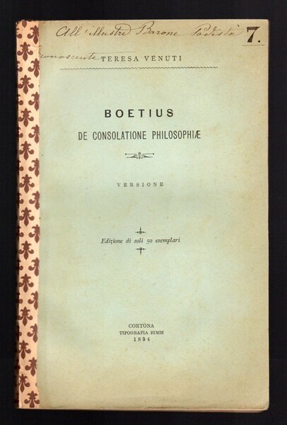 Boetius. De consolatione Philosophiae
