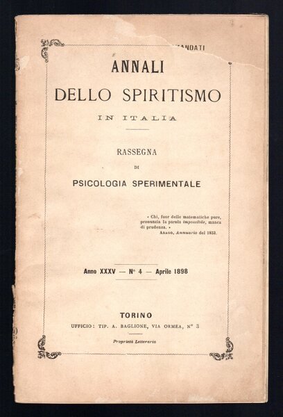 Annali dello Spiritismo in Italia - Rassegna di psicologia sperimentale