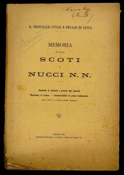 Memoria in causa Scoti e Nucci N. N.