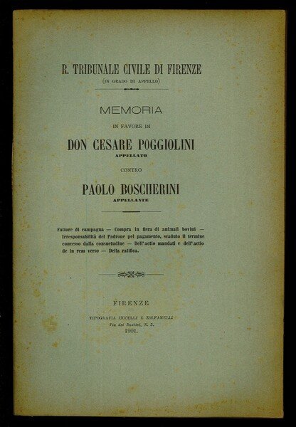 Memoria in favore di Don Cesare Poggiolini contro Paolo Boscherini