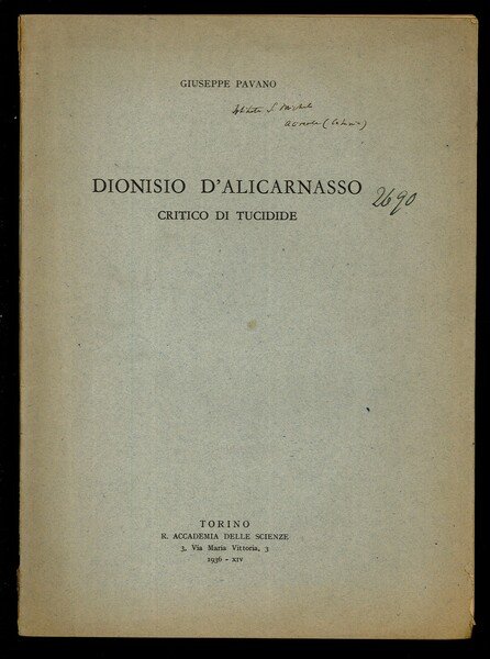 Dionisio di Alicarnasso critico di Tucidide