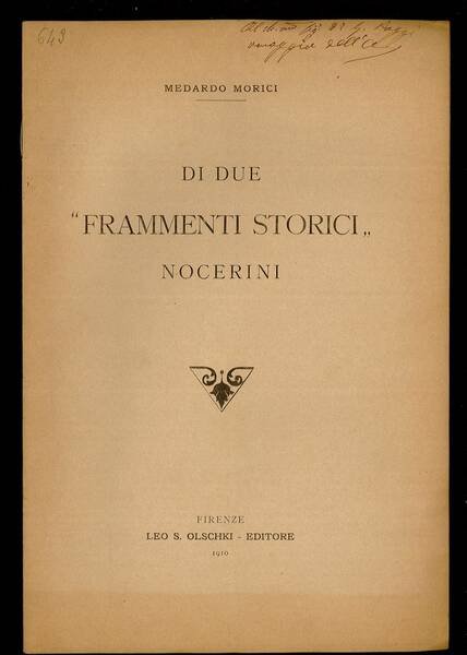 Di due "Frammenti storici" Nocerini