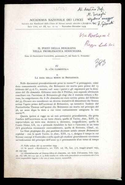 Il posto della biografia nella problematica Senechiana