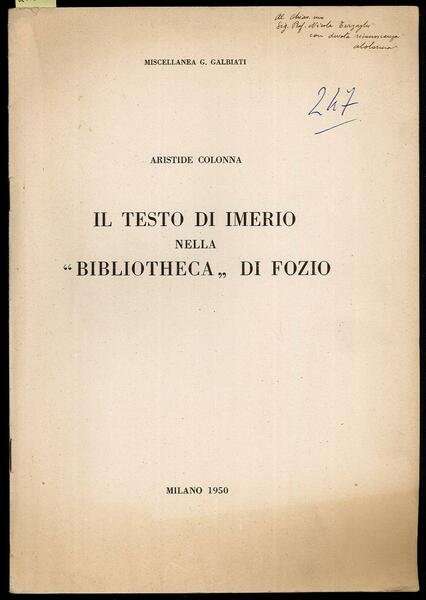 Il testo di Imerio nella "Biblioteca" di Fozio