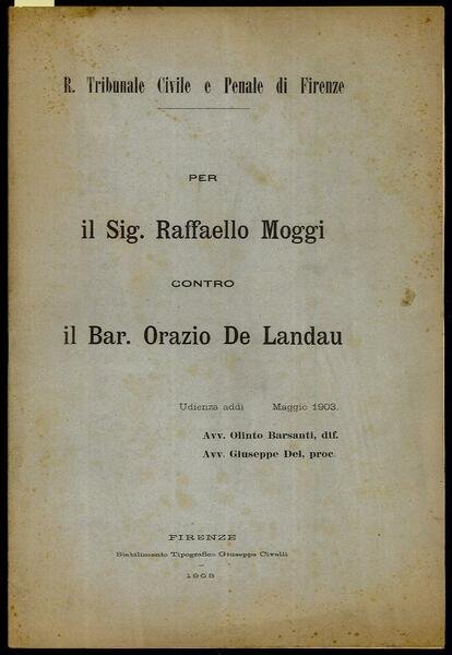 Per il Sig. Raffaello Moggi contro il Bar. Orazio De …