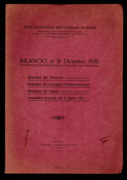 Bilancio al 31 dicembre 1920